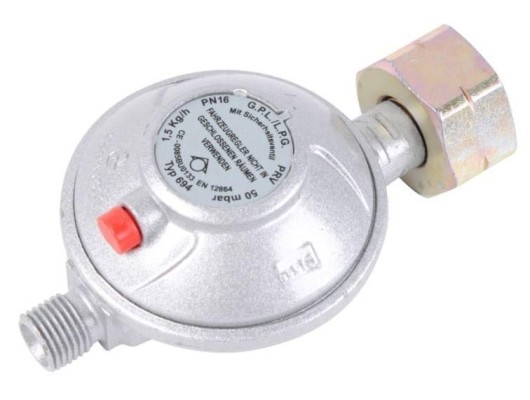Regulator presiune gaz 50Mbar, cu siguranta si filet ext.