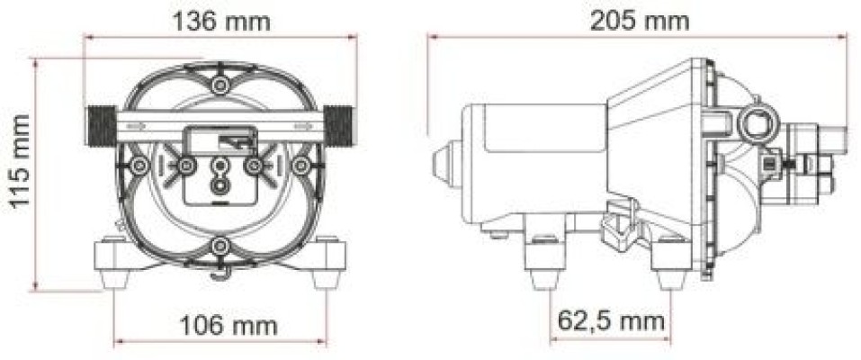 desen tehnic cu dimensiuni pompa Fiamma Aqua 8F