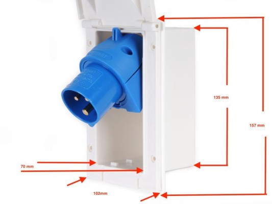 Priza 230V de intrare pentru rulota, CEE, dreptunghiulara