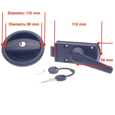 Incuietoare rotunda cu butuc pentru rulota si camper, stanga