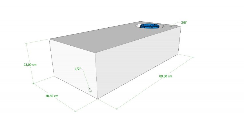 desen tehnic rezervor apa 73L cu dimensiuni si racorduri