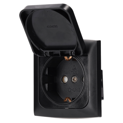Priza C-Line de perete 230V cu capac rabatabil, neagra