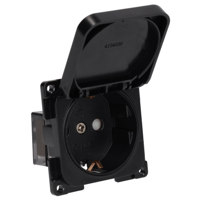 Priza C-Line de perete 230V cu capac rabatabil, neagra
