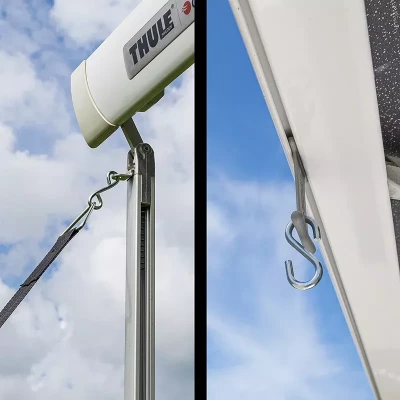 doua optiuni de fixare la marchiza: picioare frontale / profil keder