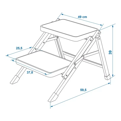 Desen cu masuri scara pliabila rulota, 2 trepte, otel argintiu