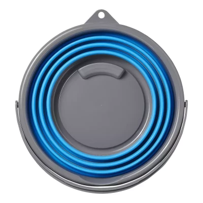 Galeata camping pliata – vedere superioara, albastru cu gri