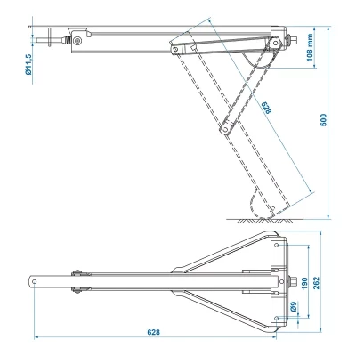 Picior de calare rulota 800 kg – desen tehnic cu dimensiuni, accesorii rulote Exis.ro