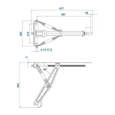Picior calare rulota 1500 kg cu placa – desen tehnic cu dimensiuni, piese rulota Exis.ro