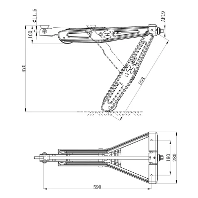 Picior calare rulota 1000 kg – desen tehnic cu dimensiuni, piese rulota Exis.ro