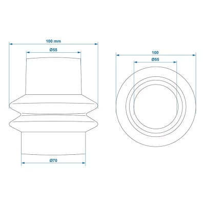 desen tehnic burduf Peitz PAV SR 0 7 2 7 cu dimensiuni 55 70 mm si compatibilitate pentru sasiu Peitz
