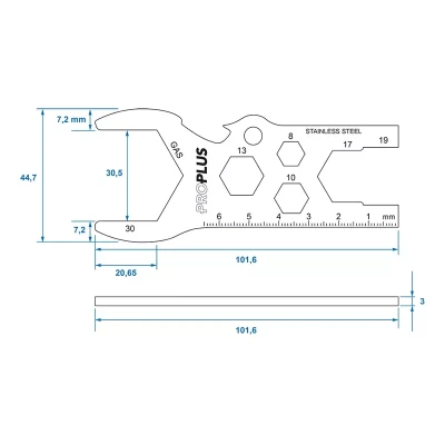 desen tehnic cu dimensiunile multitool-ului pentru gaz