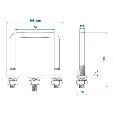 dimensiuni brida U M10 inaltime 80 mm latime 71 mm