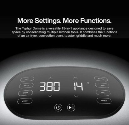 Panoul digital cu butoane tactile al friteuzei Typhur Dome 2.0